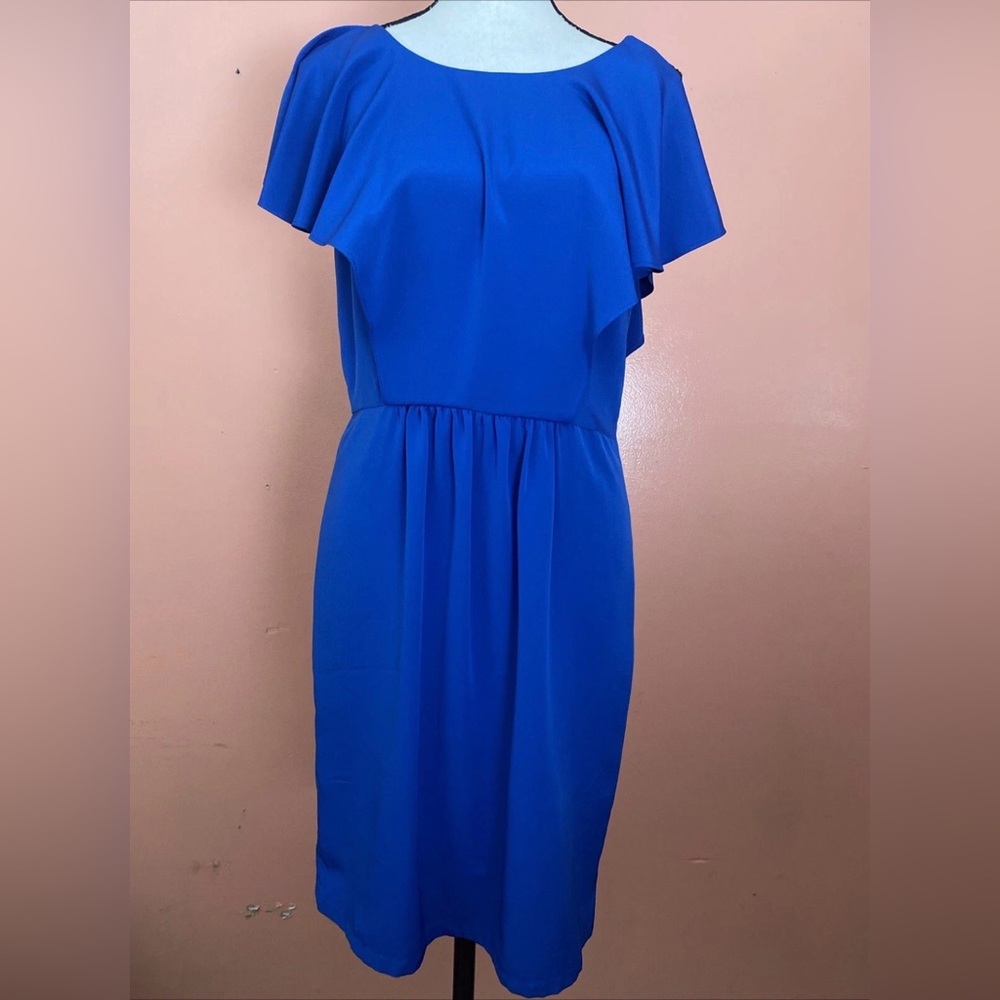 New Directions Women's Size Small Sleeveless Dress Lined Bodice Ruffled Top Blue